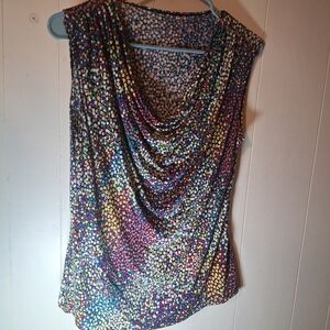 Colorful Drape Neck Women's Blouse